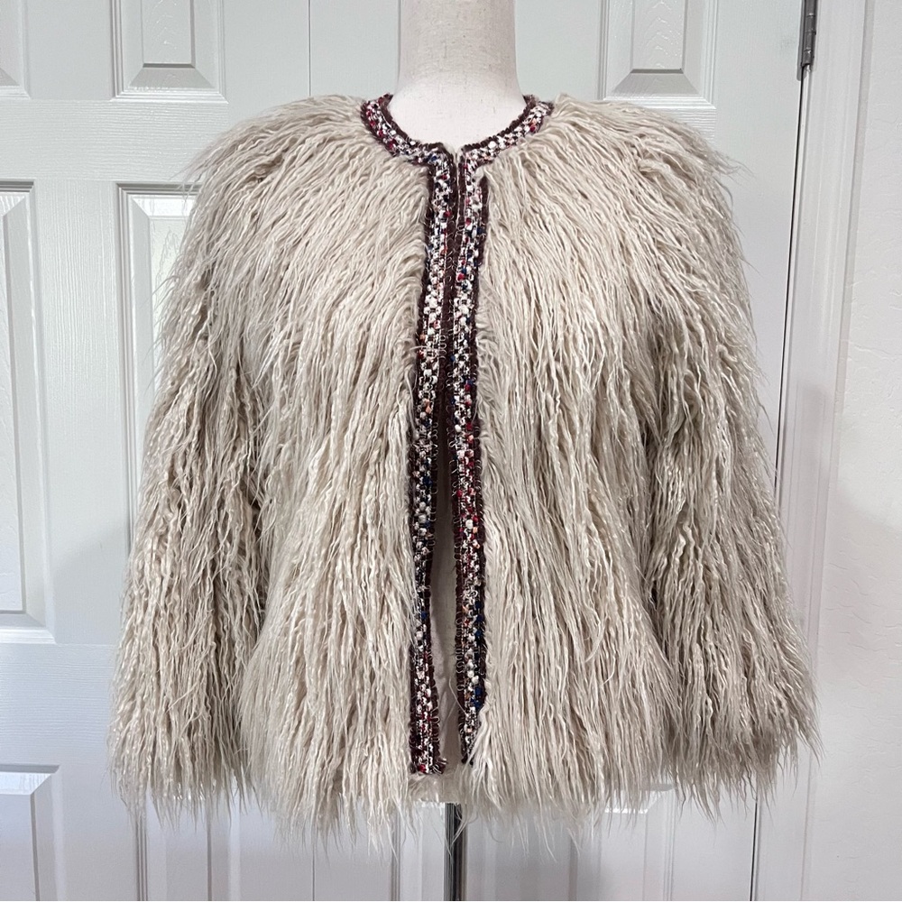 Zara Basic Cream Faux Fur Boho Jacket Coat Small